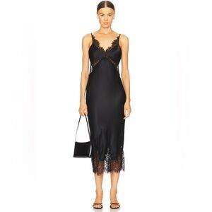 NWT Silk Lace Trim Midi Dress in Black L’Agence